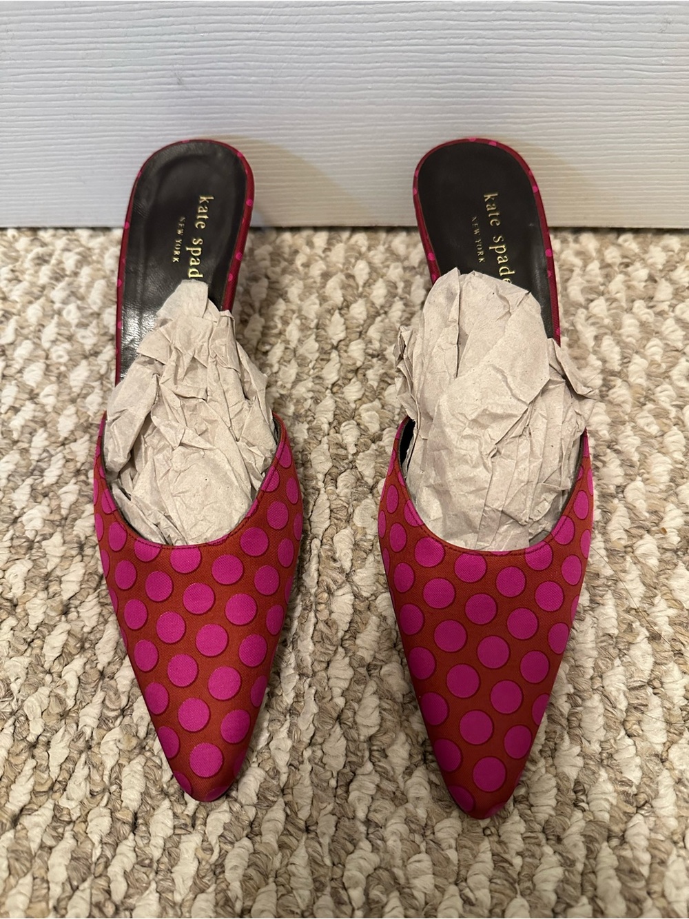 kate spade Fuchsia Polka Dot Pointed-Toe Mules